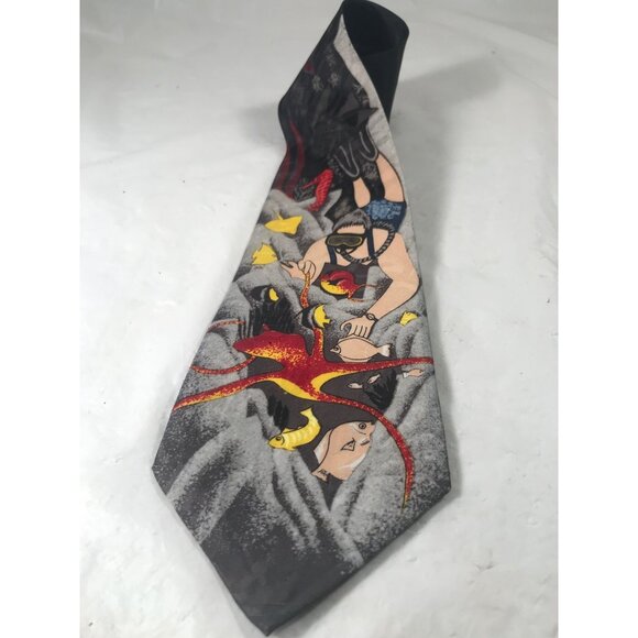Vintage Marbella Men’s Black Silk Scuba Diver Neck Tie - Picture 1 of 6